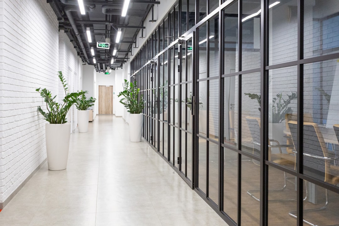 Clean commercial office corridor — premises presentation theme